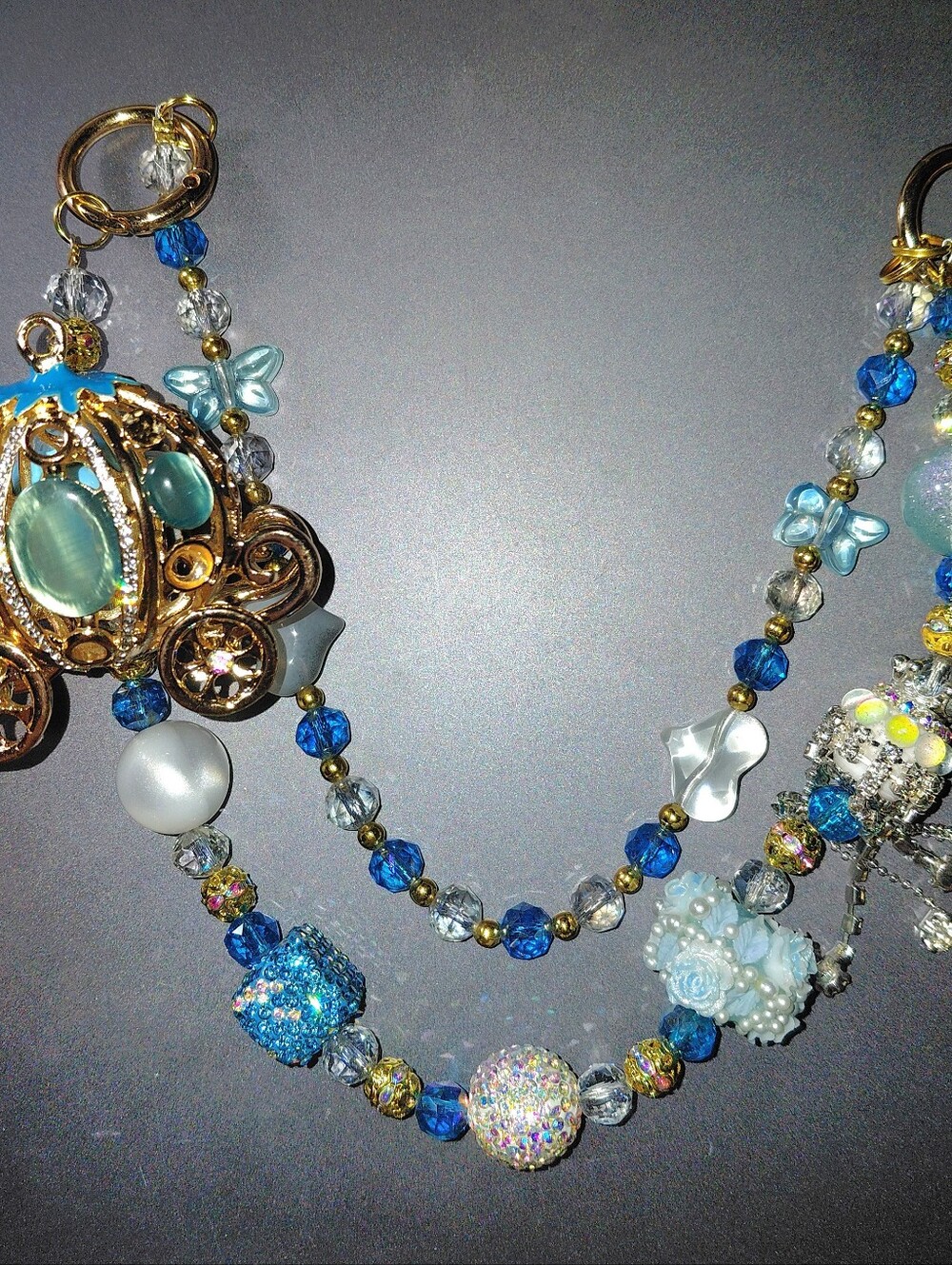 Purse Charm, Purse Chain, Keychain Goldtone Blue Carriage , Versatile - Picture 3 of 4